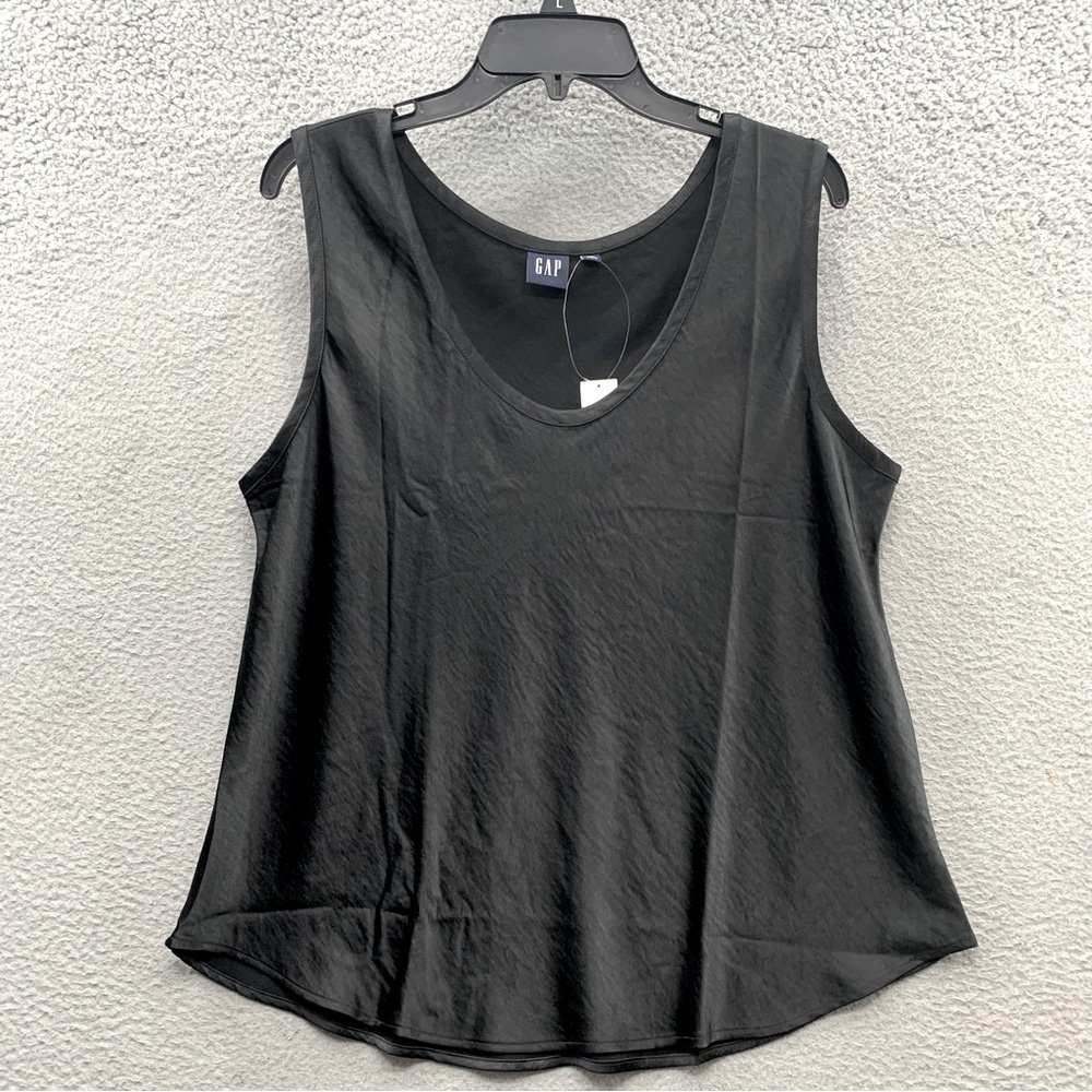 NWT GAP Sleeveless Silky Satin Black Pullover Top Scoop Neckline Swing Blouse XL